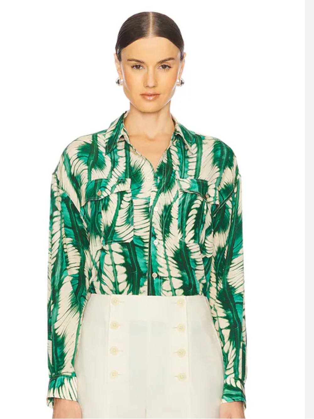 Ulla Johnson Green Leaf-Print Button-Down Shirt